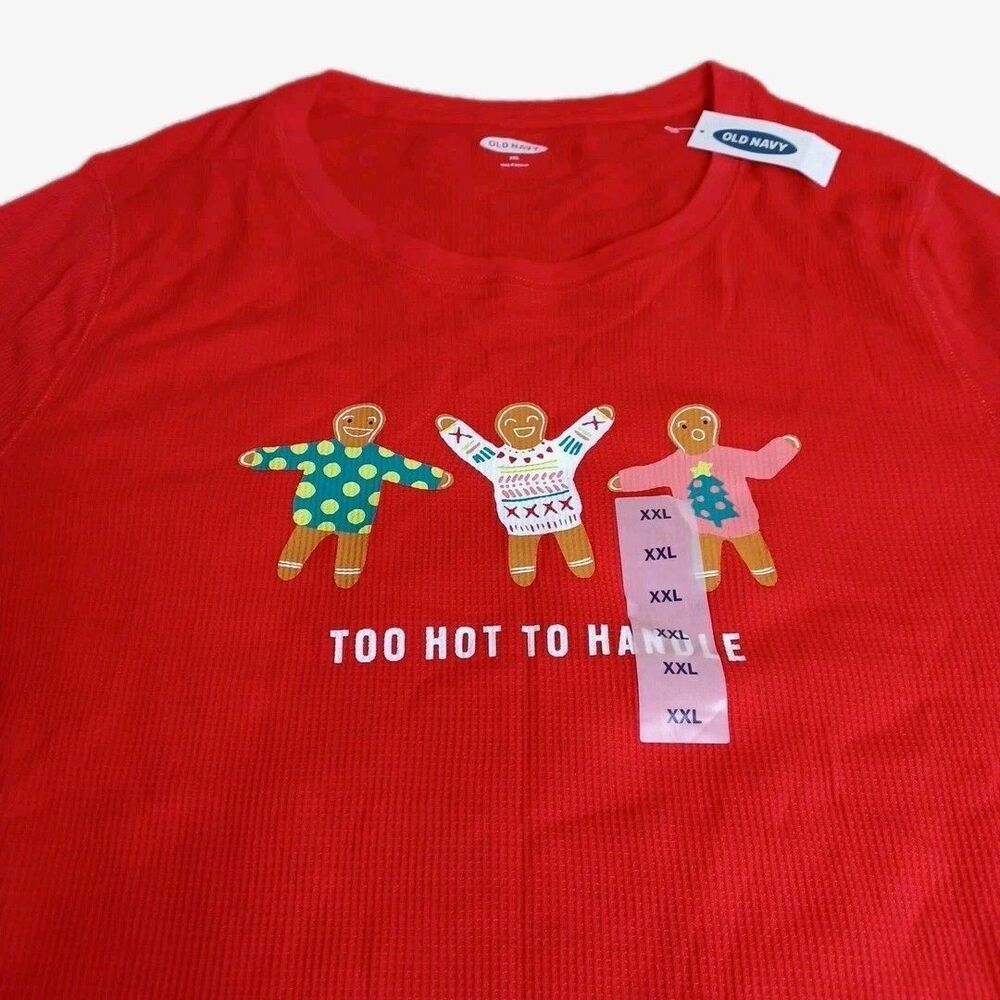 Old Navy Women's XXL Thermal Tee "Too Hot To Handle" Lipstick Red Shirt 2XL